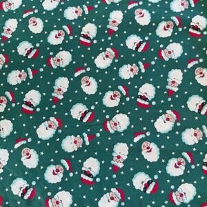 Vintage Santa Clause Christmas Fabric Green Cotton Cute Fun Craft Quilt 3 Yards